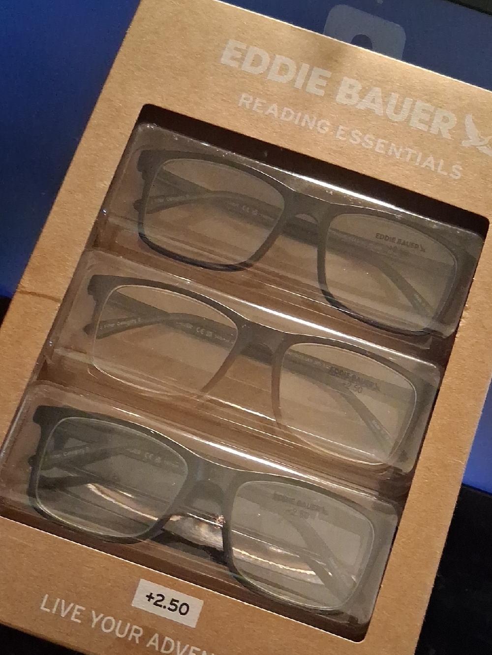 Eddie Bauer Three-Pack Reading Glasses +2.50 in Brown & Taupe & Frosted Grey Nib - Picture 9 of 11